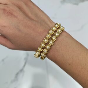 Brazalete Flores Dorado/Perla: imagen 1