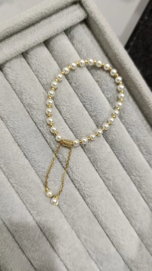 Pulsera Ajustable Perlas-Dorado